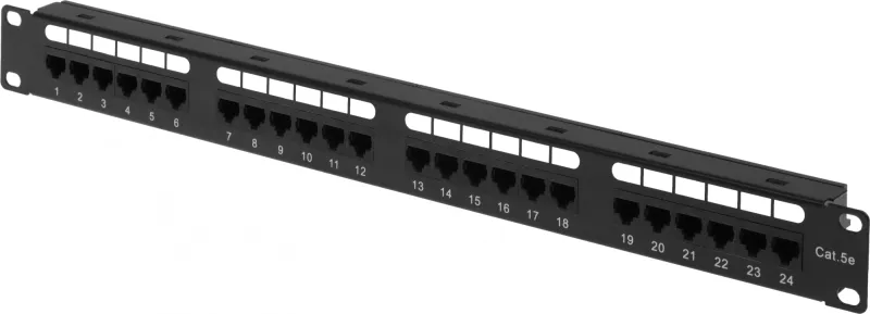 Патч-панель 19", кат. 5е, 1U, 24 порта UTP, с возможность установки заднего органайзера