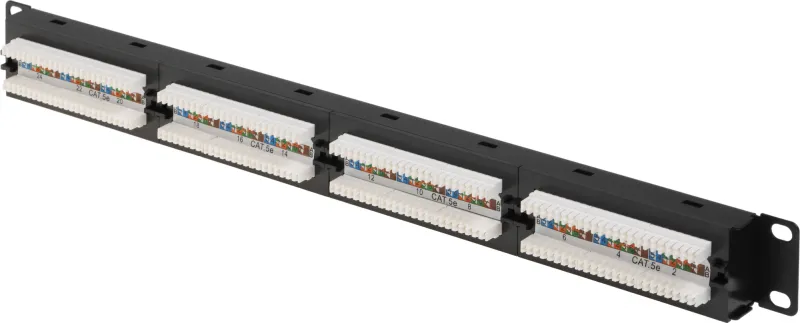 Патч-панель 19", кат. 5е, 1U, 24 порта UTP, с возможность установки заднего органайзера