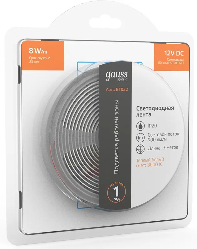 Лента светодиод. Gauss Basic 3м (BT022)