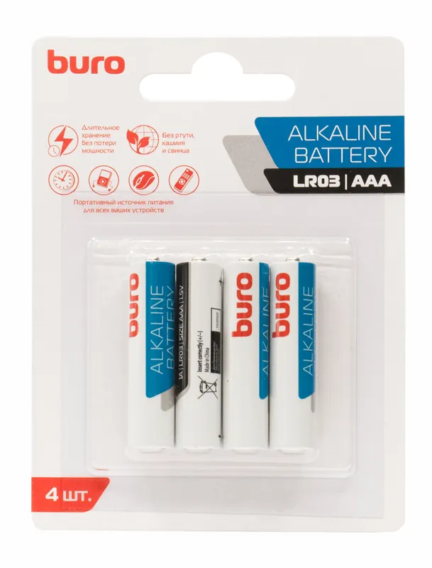Батарея Buro Alkaline LR03 AAA (4шт) блистер