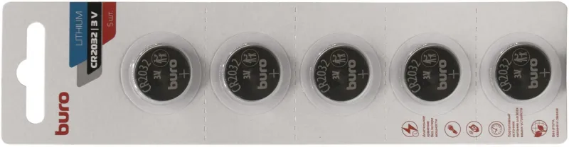 Батарея Buro Lithium CR2032 (5шт) блистер