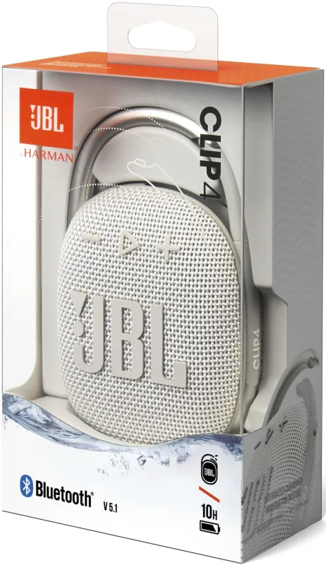 Колонка порт. JBL Clip 4 белый 5W 1.0 BT 15м 500mAh (JBLCLIP4WHT)