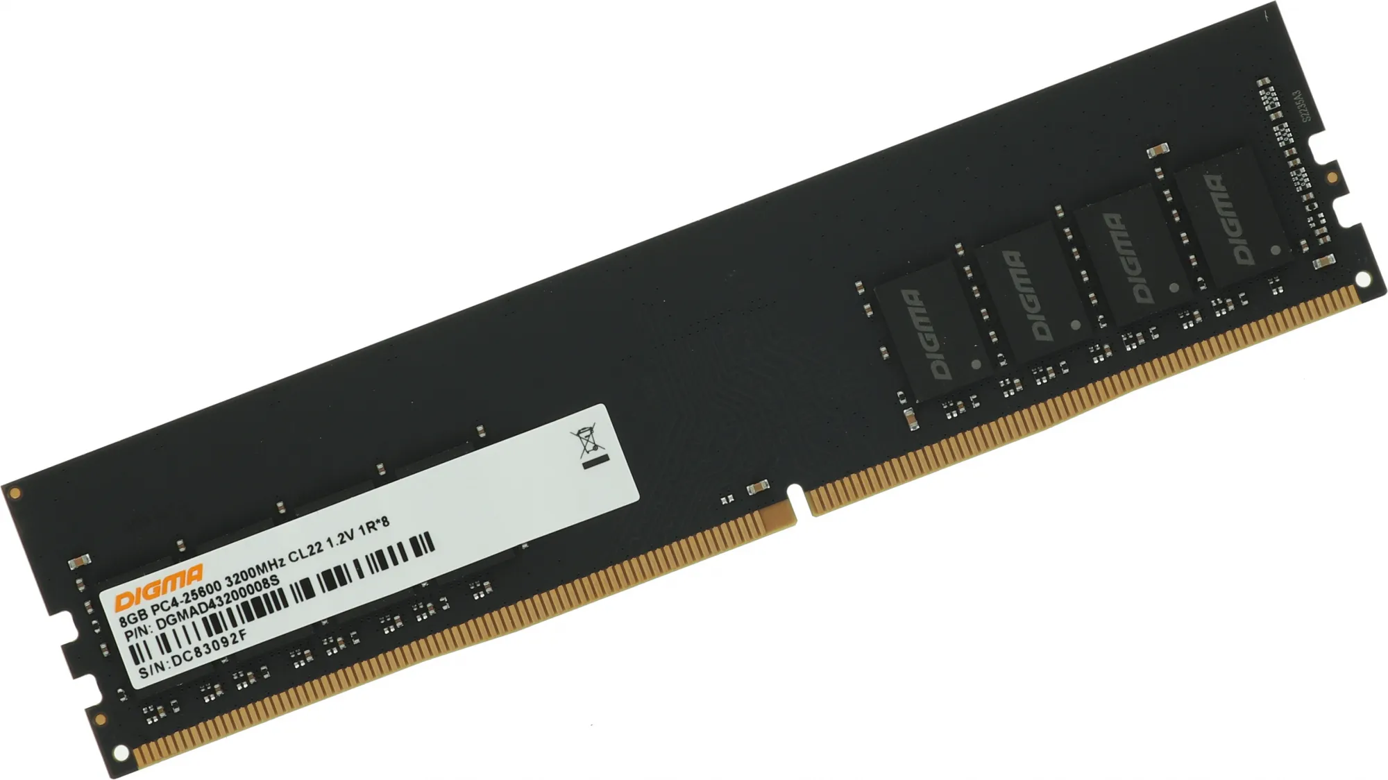 Память DDR4 8Gb 3200MHz Digma DGMAD43200008S OEM PC4-25600 CL22 DIMM 288-pin 1.2В single rank OEM