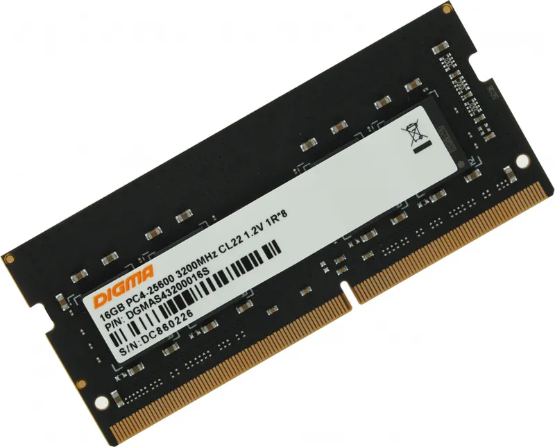 Память DDR4 16Gb 3200MHz Digma DGMAS43200016S RTL PC4-25600 CL22 SO-DIMM 260-pin 1.2В single rank Ret