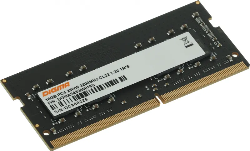 Память DDR4 16Gb 3200MHz Digma DGMAS43200016S RTL PC4-25600 CL22 SO-DIMM 260-pin 1.2В single rank Ret