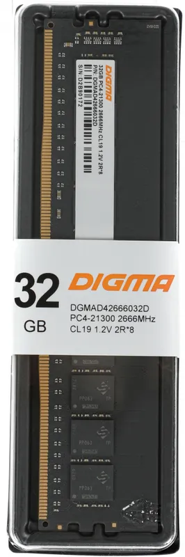 Память DDR4 32Gb 2666MHz Digma DGMAD42666032D RTL PC4-21300 CL19 DIMM 288-pin 1.2В dual rank Ret