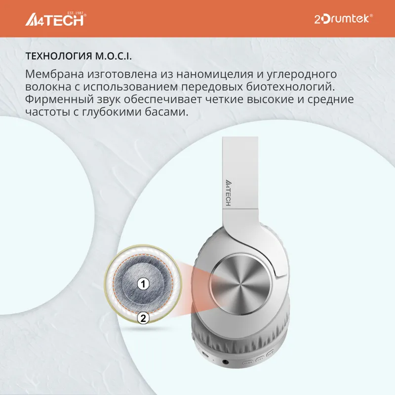 Наушники мониторные A4Tech 2Drumtek BH300 1м белый/серый беспроводные bluetooth оголовье (BH300 GRAYISH WHITE)