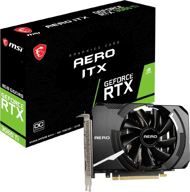 Видеокарта MSI PCI-E 4.0 RTX 3060 Ti AERO ITX 8G OC LHR NVIDIA GeForce RTX 3060Ti 8Gb 256bit GDDR6 1695/14000 HDMIx1 DPx3 HDCP Ret