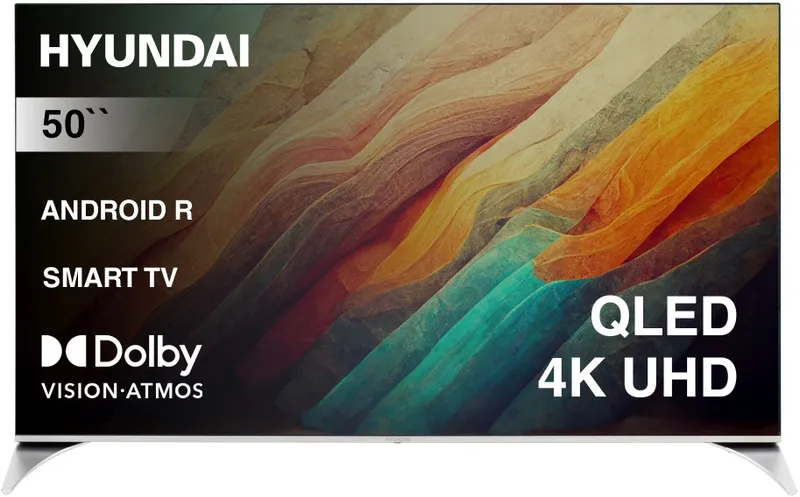 Телевизор QLED Hyundai 50" H-LED50QBU7500 Android TV Frameless черный 4K Ultra HD 60Hz DVB-T DVB-T2 DVB-C DVB-S DVB-S2 USB WiFi Smart TV