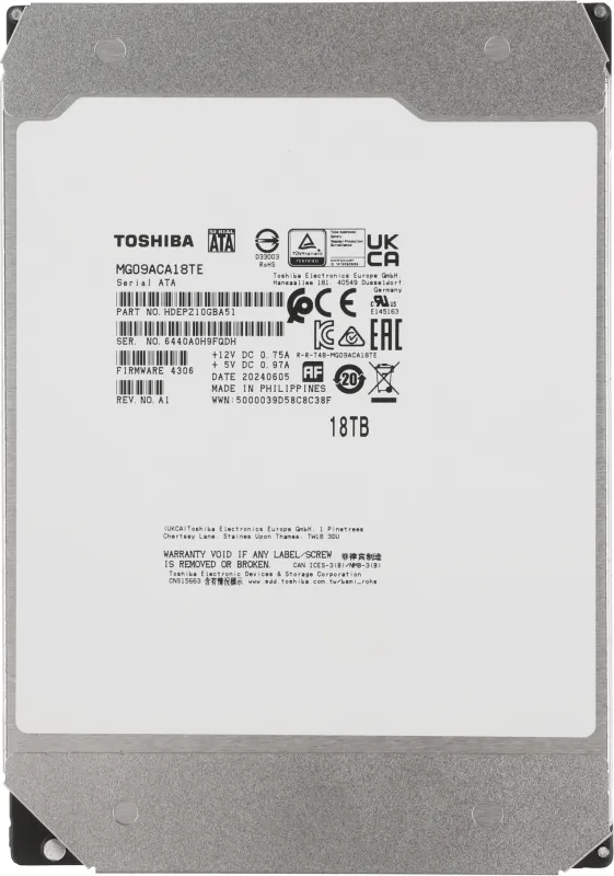 Жесткий диск Toshiba SATA-III 18TB MG09ACA18TE Server Enterprise Capacity 512E (7200rpm) 512Mb 3.5"