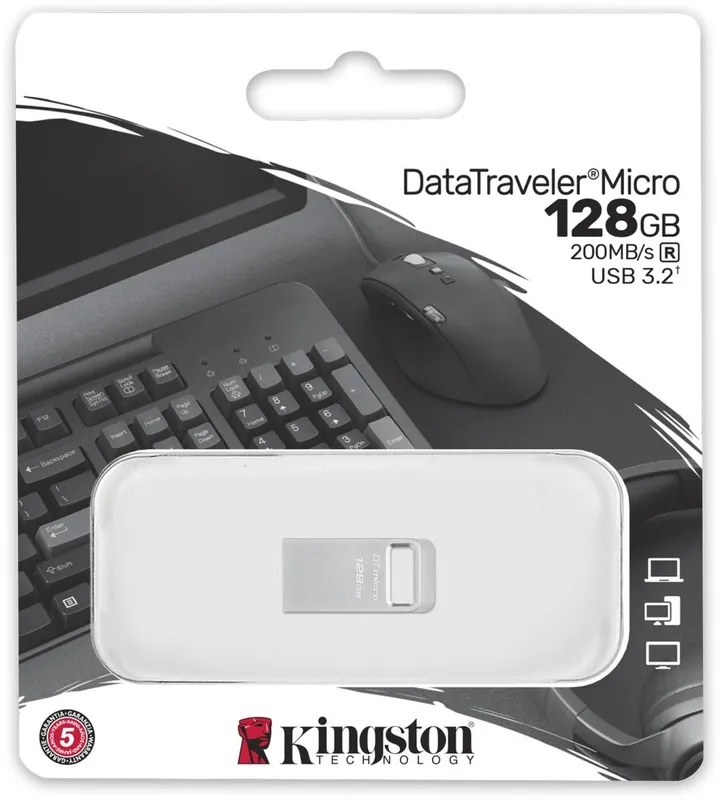 Флеш Диск Kingston 128GB DataTraveler Micro DTMC3G2/128GB USB3.2 серебристый