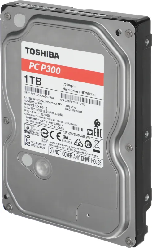 Жесткий диск Toshiba SATA-III 1TB HDWD110UZSVA Desktop P300 4KN (7200rpm) 64Mb 3.5"