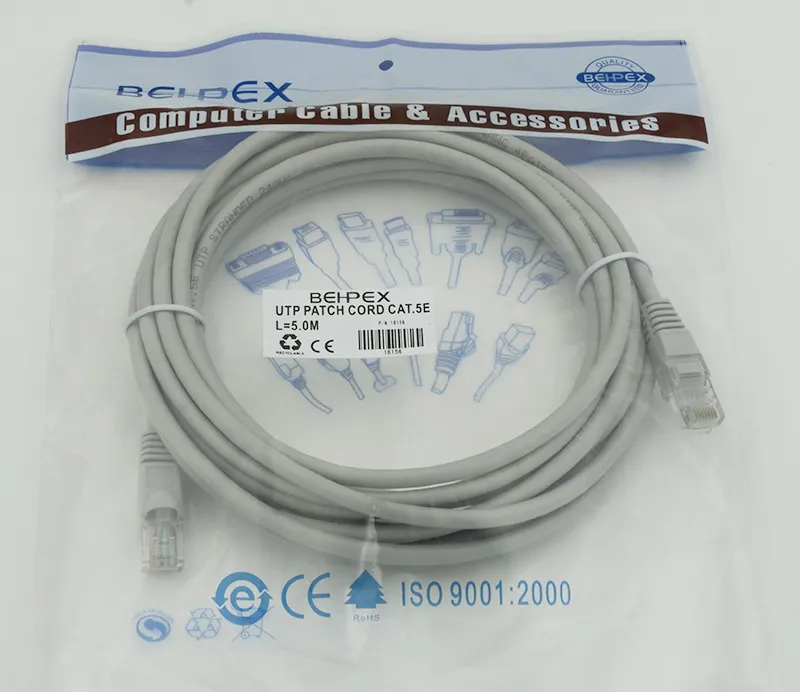 Патч-корд cat.5E stranded molded 5м серый RJ-45 (m)-RJ-45 (m)
