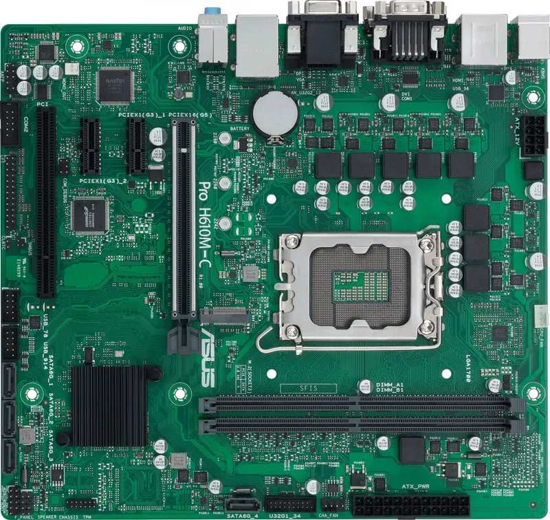 Материнская плата ASUS PRO H610M-C-CSM, LGA1700, H610, 2*DDR5, D-sub+DP+DVI+HDMI, SATA 6.0, M.2, USB 3.2*2, USB 2.0*2,  COM, mATX; 90MB1AT0-M0EAYC