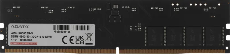 Память DDR5 32Gb 4800MHz A-Data AD5U480032G-S RTL PC5-38400 CL40 DIMM 288-pin 1.1В single rank Ret