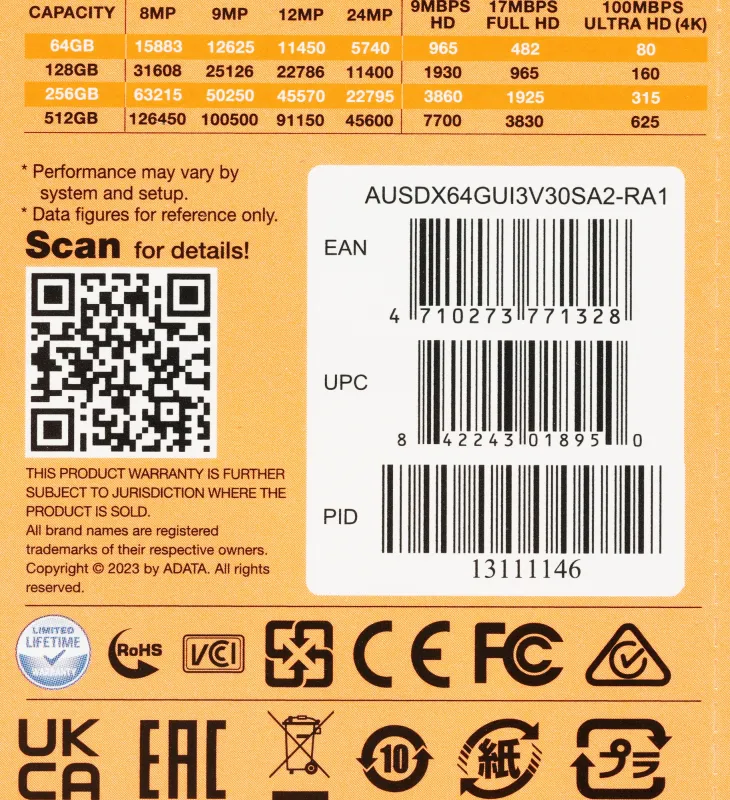 Флеш карта microSDXC 64GB A-Data AUSDX64GUI3V30SA2-RA1 Premier Pro + adapter