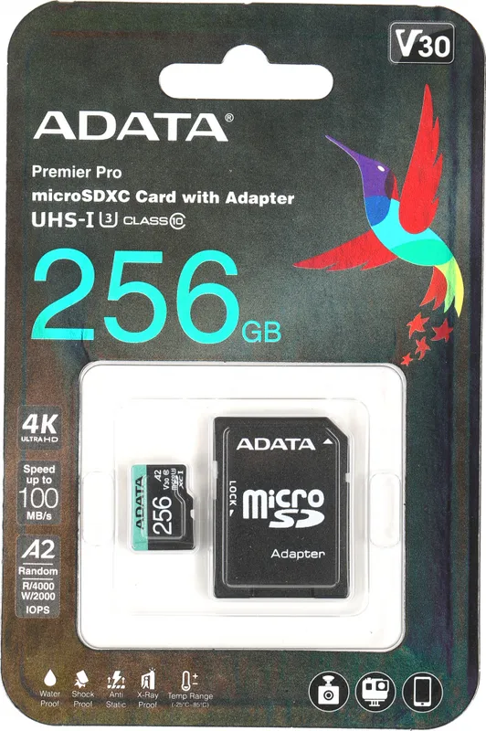 Флеш карта microSDXC 256GB A-Data AUSDX256GUI3V30SA2-RA1 Premier Pro + adapter