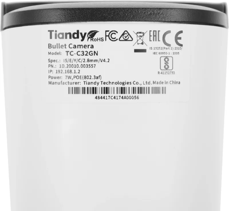 Камера видеонаблюдения IP Tiandy TC-C32GN I5/E/Y/C/2.8mm/V4.2 2.8-2.8мм цв. корп.:белый (TC-C32GN I5/E/Y/C/2.8/V4.2)