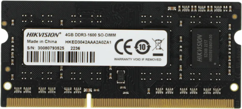 Память DDR3L 4Gb 1600MHz Hikvision HKED3042AAA2A0ZA1/4G RTL PC3-12800 CL11 SO-DIMM 204-pin 1.35В Ret