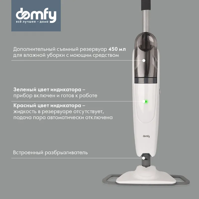 Швабра паровая Domfy DSW-SM302 1500Вт белый/серый
