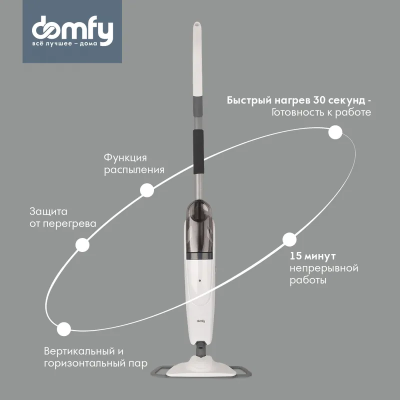 Швабра паровая Domfy DSW-SM302 1500Вт белый/серый