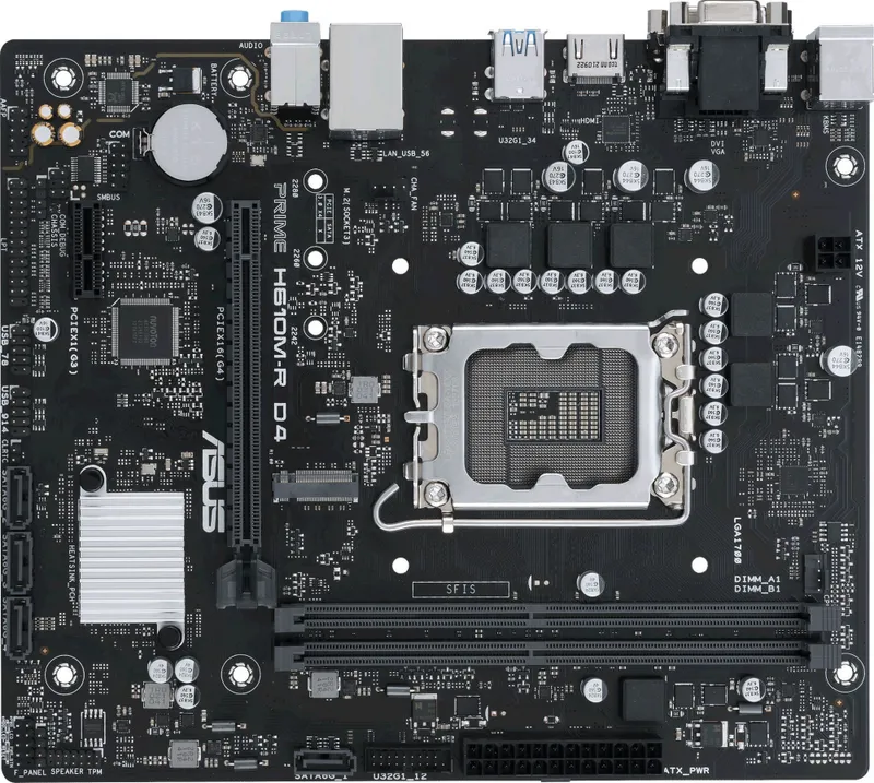 Материнская плата ASUS PRIME H610M-R D4-SI, LGA1700, H610, 2*DDR4, D-sub+DVI+HDMI, SATA 6.0, M.2, USB 3.2, mATX; 90MB1B40-M0ECY0