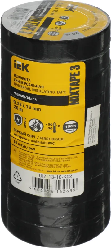 Изолента IEK UIZ-13-10-K02 ш.15мм 20м черный (упак.:1шт)