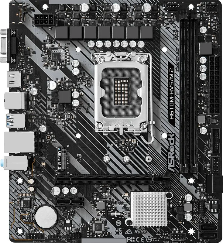 Материнская плата ASROCK H610M-HVS/M.2 R2.0, LGA1700, H610, 2*DDR4, D-Sub+HDMI, 4xSATA3 6.0, M.2 Socket, 2xUSB 3.2, 4xUSB 2.0, mATX; 90-MXBJJ0-A0UAYZ