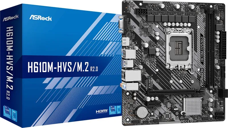 Материнская плата ASROCK H610M-HVS/M.2 R2.0, LGA1700, H610, 2*DDR4, D-Sub+HDMI, 4xSATA3 6.0, M.2 Socket, 2xUSB 3.2, 4xUSB 2.0, mATX; 90-MXBJJ0-A0UAYZ
