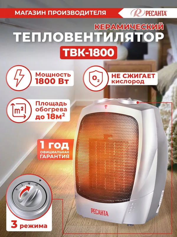Тепловентилятор Ресанта ТВК-1800 1800Вт серый