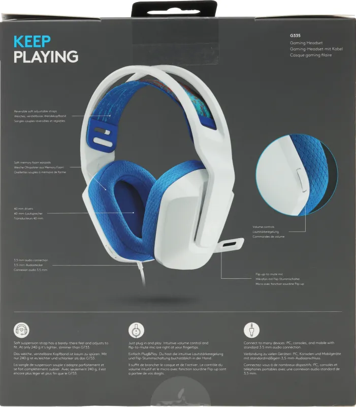 Наушники с микрофоном Logitech G335 белый/голубой 2м накладные оголовье (981-001018)