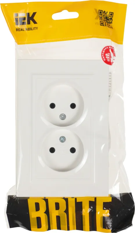 Розетка силов. IEK Brite РС12-2-БрБ BR-R20-10-K01-F 2розет. двойн. скрыт. IP20 белый (упак.:1шт)