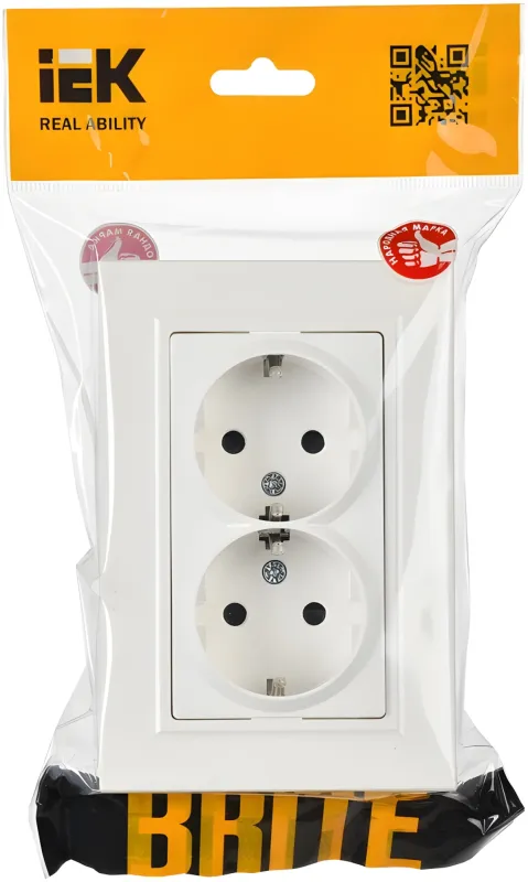 Розетка силов. IEK Brite РСш12-3-БрБ BR-R24-16-K01-F 2розет. двойн. скрыт. зазем. штор. IP20 белый (упак.:1шт)