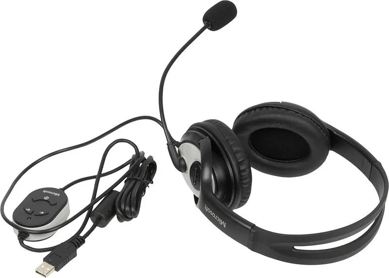 Наушники с микрофоном Microsoft LX-3000 Wired USB Black (аналог JUG-00015) черный/серебристый 1.8м мониторные оголовье (JUG-00014)
