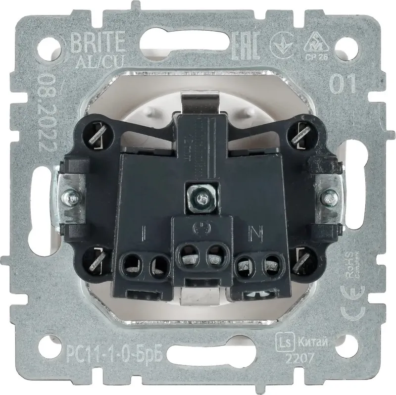 Розетка силов. IEK Brite РС11-1-0-БрБ BR-R11-16-K01 одинар. скрыт. зазем. IP20 белый (упак.:1шт)