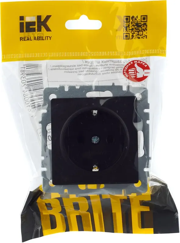 Розетка силов. IEK Brite РС11-1-0-БрЧ BR-R11-16-K02 одинар. скрыт. зазем. IP20 черный (упак.:1шт)