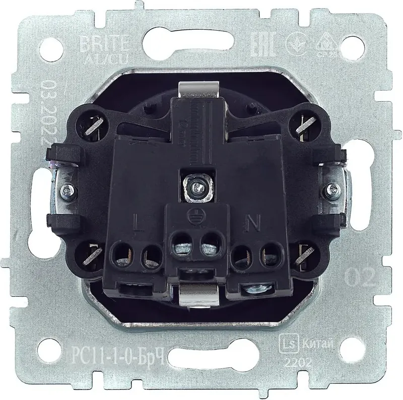 Розетка силов. IEK Brite РС11-1-0-БрЧ BR-R11-16-K02 одинар. скрыт. зазем. IP20 черный (упак.:1шт)