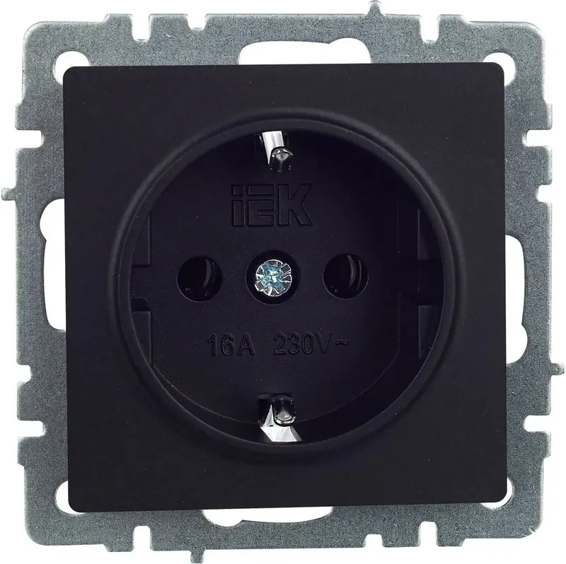 Розетка силов. IEK Brite РС11-1-0-БрЧ BR-R11-16-K02 одинар. скрыт. зазем. IP20 черный (упак.:1шт)