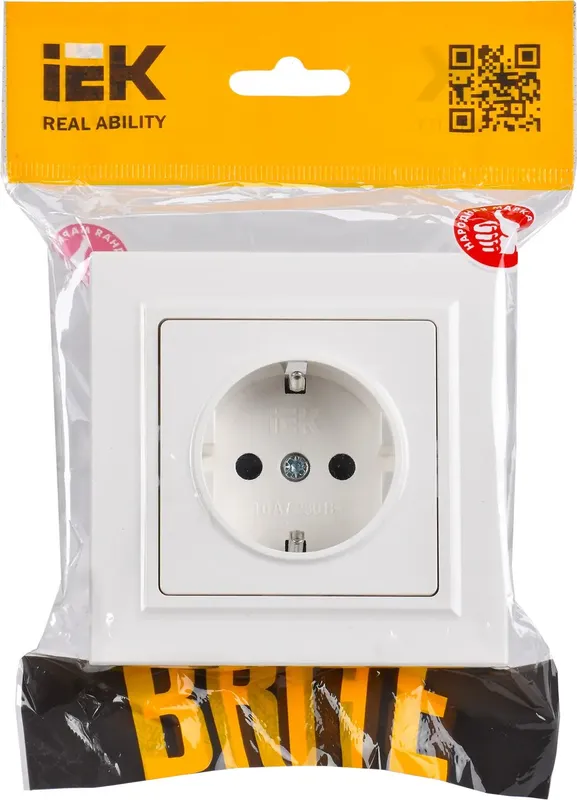 Розетка силов. IEK Brite РСР14-1-0-БрБ BR-R14-16-K01-F одинар. скрыт. зазем. штор. IP20 белый (упак.:1шт)