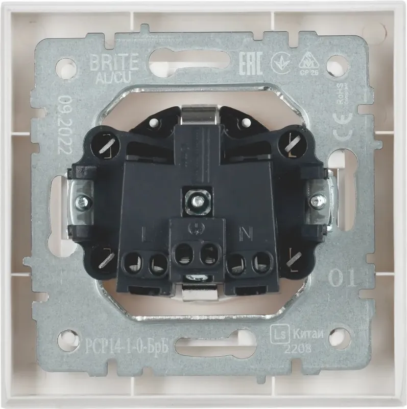 Розетка силов. IEK Brite РСР14-1-0-БрБ BR-R14-16-K01-F одинар. скрыт. зазем. штор. IP20 белый (упак.:1шт)