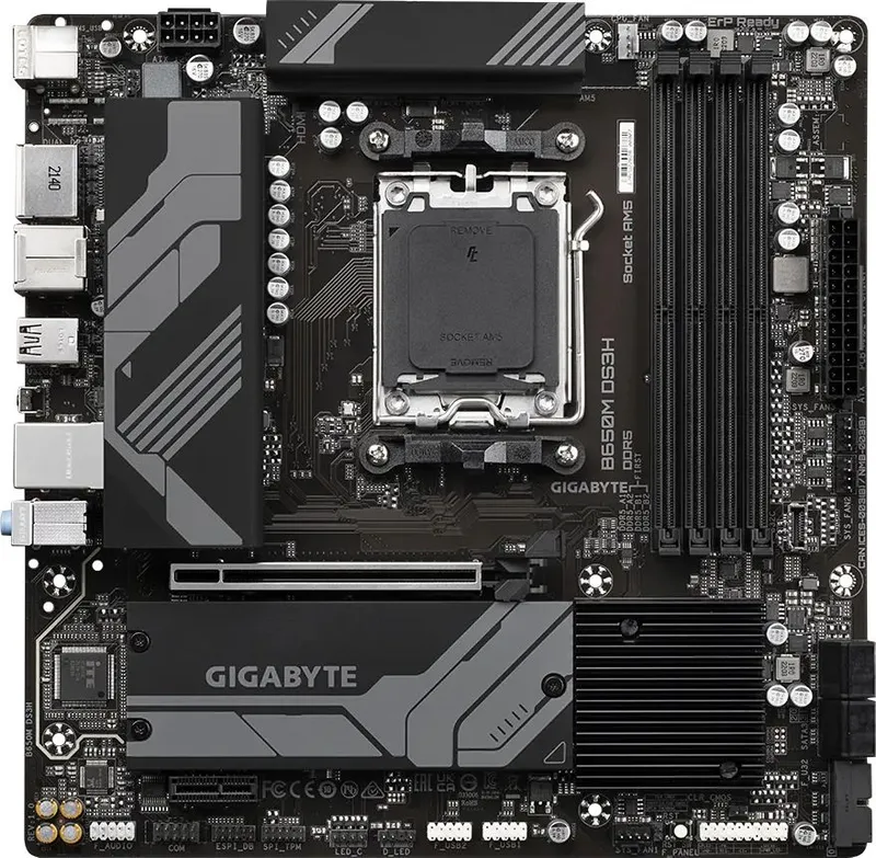 GIGABYTE B650M DS3H, AM5, B650, 4*DDR5, DP+HDMI,  4 SATA 6 Гб/с, M2, Audio, Gb LAN, USB 3.2, Type-C, COM*1 port, mATX