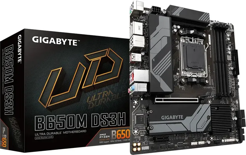 GIGABYTE B650M DS3H, AM5, B650, 4*DDR5, DP+HDMI,  4 SATA 6 Гб/с, M2, Audio, Gb LAN, USB 3.2, Type-C, COM*1 port, mATX