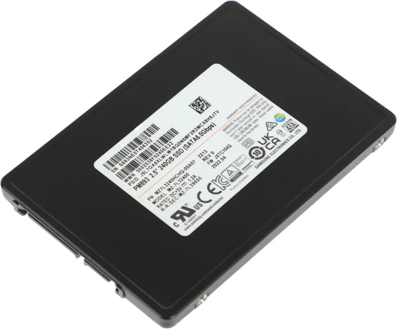 Твердотельный накопитель Samsung Enterprise SSD, 2.5"(SFF), PM893, 240GB, SATA 3.3 6Gbps, R550/W300Mb/s, IOPS(R4K) 97K/15K, TLC, MTBF 2M, 1DWPD/5Y, TBW 438TB, OEM, (replace MZ7LH240HAHQ-00005)