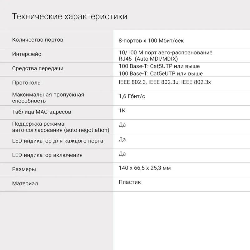 Коммутатор Digma DSW-308FE 8x100Мбит/с неуправляемый