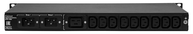 ELEMY ATS, 1U, 220B, 16A, Индикация: OLED-дисплей, Мониторинг: WEB, SNMP, Modbus-TCP, Вход (2) C20, Выход (1) C19 (9) C13 (аналог: AP4423, AP4423A)