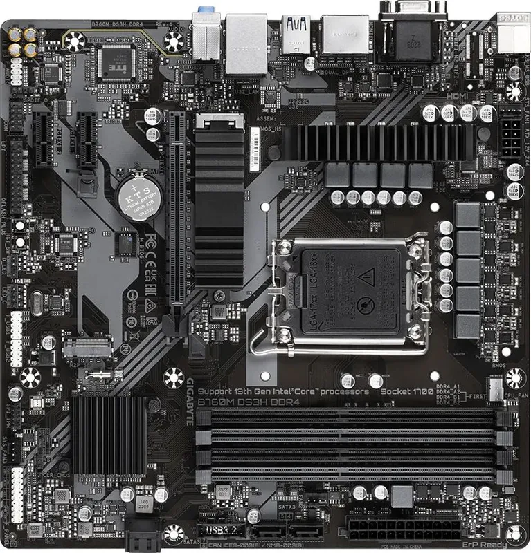 Материнская плата GIGABYTE B760M DS3H DDR4, LGA1700, B760, 4*DDR4, D-sub+DP+HDMI,  4 SATA 6 Гб/с, M2, Audio, Gb LAN, USB 3.2, USB 2.0, Type-C, COM*1 port, mATX