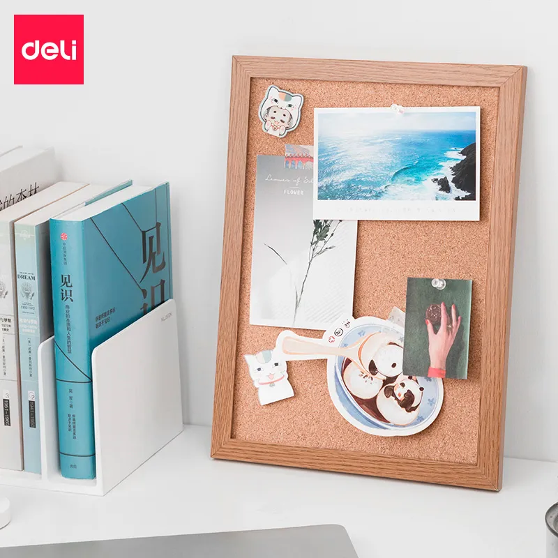 Доска пробковая Deli 8705 пробка желтый 34х23см деревянная рама