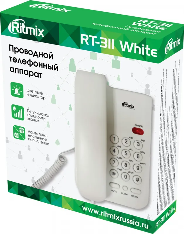 Телефон проводной Ritmix RT-311 белый