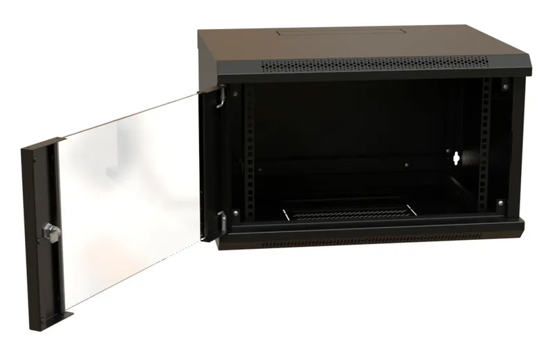 Шкаф коммутационный WRline (WR-TW-0966-GP-RAL9004) настенный 9U 600x600мм пер.дв.стекл 2 бок.пан. направл.под винты 60кг черный 500мм 500мм IP20 сталь