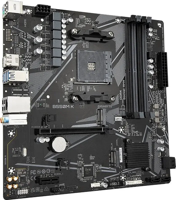 Материнская плата GIGABYTE B550M K, AM4, B550, 4*DDR4, DP+HDMI,  4 SATA 6 Гб/с, M2, Audio, Gb LAN, USB 3.2, USB 2.0, mATX